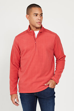 Erkek Mercan Anti-Pilling Tüylenme Yapmayan Standart Fit Dik Yaka Polar Sweatshirt