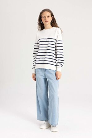 DeFacto Relax Fit Bisiklet Yaka Çizgili İnce Sweatshirt A9255AX24SPNV31