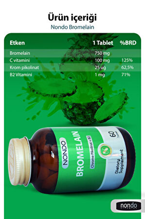 Nondo Bromelain 750 mg & Krom Pikolinat 60 Tablet