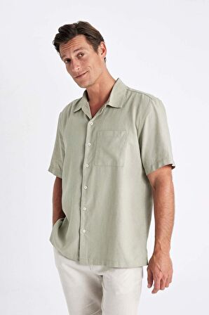 DeFacto Relax Fit Yazlık Polo Yaka Basic Düz Kısa Kollu Gömlek C1110AX24SMGN497