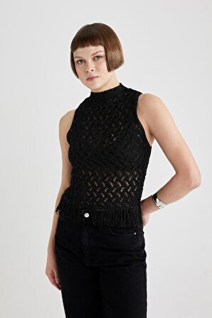 DeFacto Relax Fit Bisiklet Yaka Ajur Atlet C0786AX23WNBK27