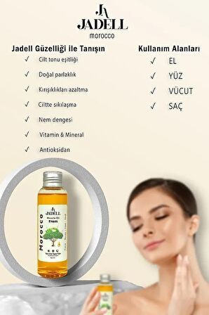 Jadell Besleyici, Arındırıcı Nemlendirici Tüm Cilt ve Saç Tipleri Için Vegan Doğal Arındıcı Mucizevi Morocco Miracle Yağ 100 ml
