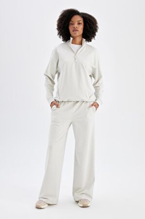 DeFactoFit Loose Fit Dik Yaka Fermuarlı Sporcu Sweatshirt C9406AX24AUGR493