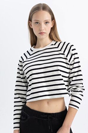 DeFacto Coool Loose Fit Çizgili Uzun Kollu Tişört C4400AX24SPWT32