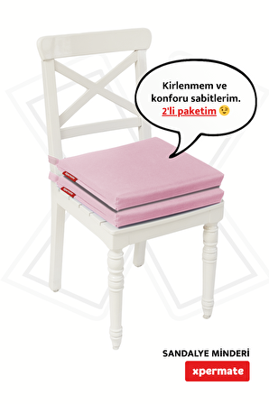 Xpermate Fermuarlı 2'li Sandalye Minderi Su İtici Kumaş 40x40Cm Sünger Sandalye Minderi Bağcıklı Pembe