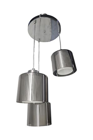 Gani Sarkıt Krom 3'lü Füme + Beyaz Camlı Avize | Kaliteli Modern Metal Avize