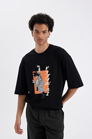 DeFacto Dragon Ball Loose Fit Bisiklet Yaka Sırt Baskılı Pamuklu Kısa Kollu Tişört C6526AX24AUBK81