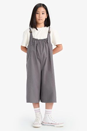 Kız Çocuk Askılı Poplin Tulum