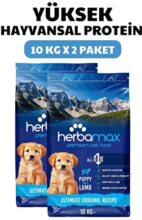 HerbaMax Puppy Kuzu Etli ve Pirinçli Yavru Köpek Maması 20Kg (2x10Kg)