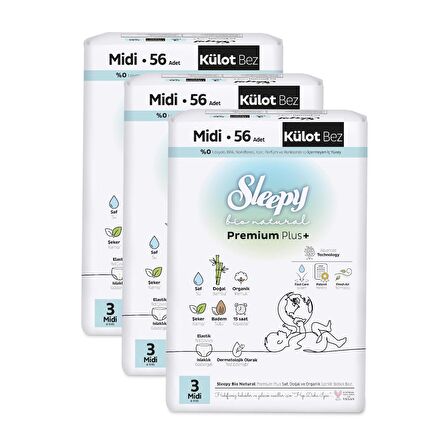 Sleepy Bio Natural Premium Plus Avantajlı Paket Külot Bez 3 Numara Midi 168 Adet