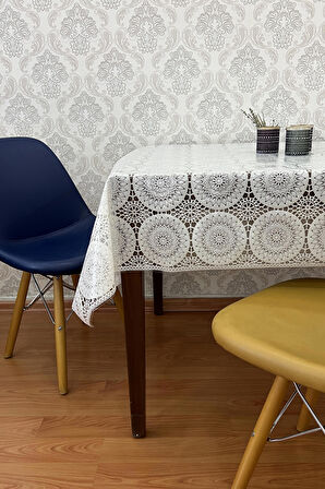 Şeffaf kaplamalı ip desenli Pvc masa örtüsü  Dantel 1032-D