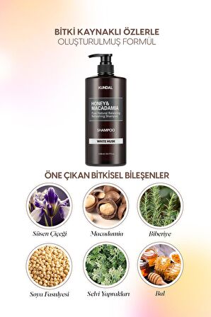 Kırılma Karşıtı Besleyici Bakım Şampuanı KUNDAL Honey & Macadamia Nature Shampoo 1058ml (White Musk)