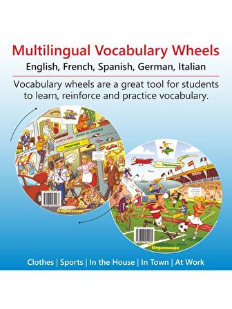 Kelime Çarkları Seti - 5 Dilde Temel Kelimeler (İngilizce, Almanca, İspanyolca, Fransızca, İtalyanca) Multilingual Vocabulary Wheels