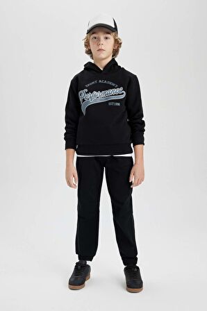 DeFacto Erkek Çocuk Beli Bağcıklı Cepli Lastikli Paça Jogger Basic Düz Pantolon B6713A824SMBK81