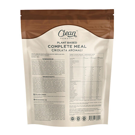 Clean Powders Plant Based Complete Meal 600 Gr - ÇİKOLATA