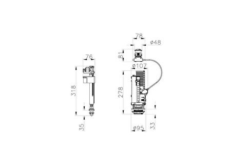 VitrA Plus 330B4110  Rezervuar İç Takımı, Alttan Su Girişli, 3/6 L