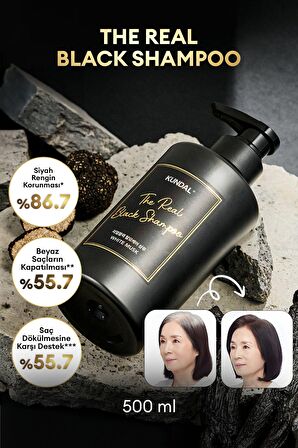 Beyazlayan ve Dökülen Saçlara Özel Bakım Sunan Siyah Şampuan KUNDAL The Real Black Shampoo 500ml