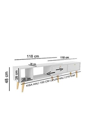 Evo Ahşap Ayaklı 210 Cm Beyaz Tv Ünitesi