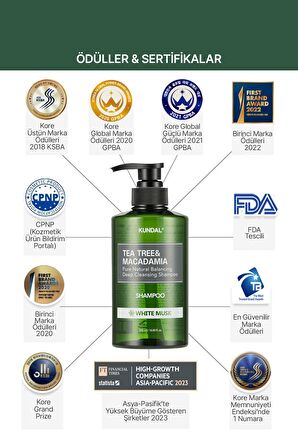 Yağlı Saçlara Özel Şampuan KUNDAL Tea Tree & Macadamia Deep Cleansing Shampoo 500 ml (White Musk)