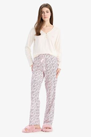 DeFacto Pijama Takımı Uzun Kollu Üst Desenli Uzun Altı-Fall in Love E0856AX25SPPN114