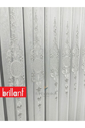 Ayna Gümüş Gri İşlemeli 3 kat Pileli Ütü İstemez Salon Tül Perde