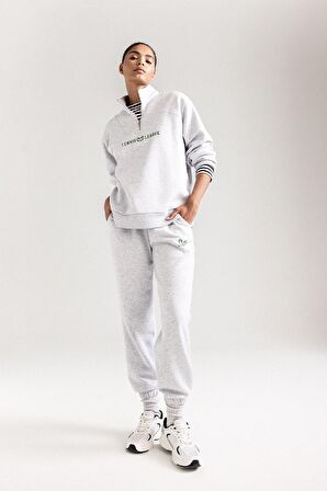 DeFactoFit Oversize Geniş Kalıp Dik Yaka Spor Baskılı Sporcu Sweatshirt D1701AX24AUGR93