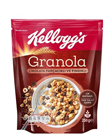 Kellogg's Çikolata Parçacıklı ve Fındıklı Granola 250 Gr,%44 Yulaf,Lif Kaynağı,Kahvaltılık Gevrek