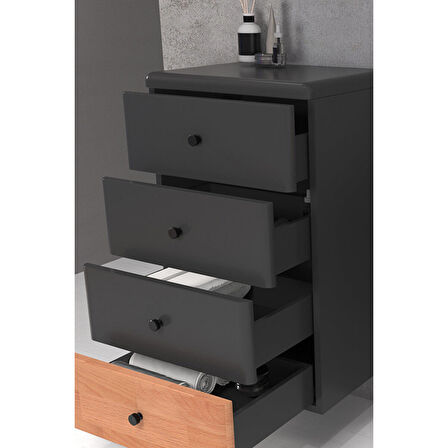 BELISSIMO 100 CM ANTRASİT LAVABOLU BANYO DOLABI  ANTRASİT /  KAYIN - YAN ÜNİTE DAHİL