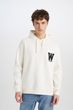 DeFacto Relax Fit Kapüşonlu Baskılı Kalın Sweatshirt D2171AX24AUER98