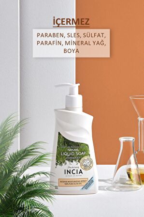 INCIA %100 Doğal Sıvı Kastil Sabunu Yoğun Nemlendirici Zeytinyağlı 10 Bitkisel Değerli Yağ Vegan 250 ml