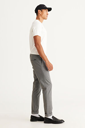 Slim Fit Dar Kesim Beli Bağlamalı Desenli Esnek Pantolon