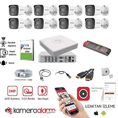 8 KAMERALI DAHİLİ MİKROFONLU GECE RENKLİ GÜVENLİK KAMERASI