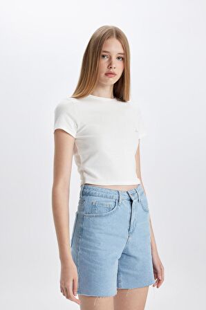 DeFacto Yüksek Bel Paça Ucu Kesik Jean Şort C2454AX24HSNM28