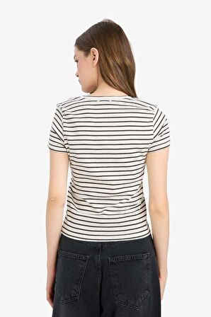 DeFacto Coool Hello Kitty Çizgili Bisiklet Yaka Kısa Kollu Tişört F4566AX25SMWT32