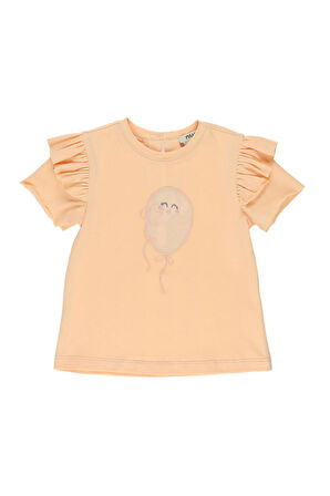 Panço Kız Çocuk Balon Nakışlı T-shirt Beyaz