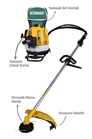 RTM9640 Benzinli Sırt Tipi Tırpan 63Cc 3.0Hp (Tırpan Bıçağı,Misina Başlığı,Tırpan Testeresi Hediye)