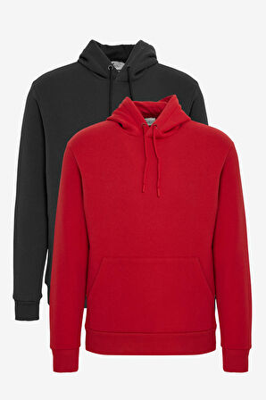 2'li Paket Standart Fit Normal Kesim Kapüşonlu Kanguru Cepli Sweatshirt