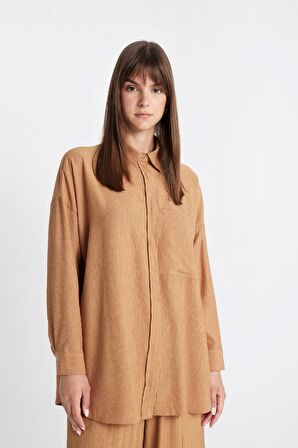 DeFacto Relax Fit Krinkıl Kumaş Uzun Kollu Tesettür Gömlek Tunik C6482AX24SMBN153