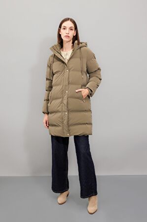 DeFacto Su İtici Uzun Şişme Mont Parka Kapüşonlu Fermuar Çıtçıt Kapamalı Cepli C3849AX24WNKH461