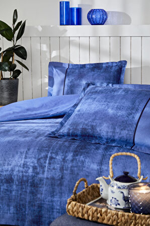 Özdilek Mavi Horizon Çift Kişilik Lastikli Fitted Çarşaf Nevresim Takımı