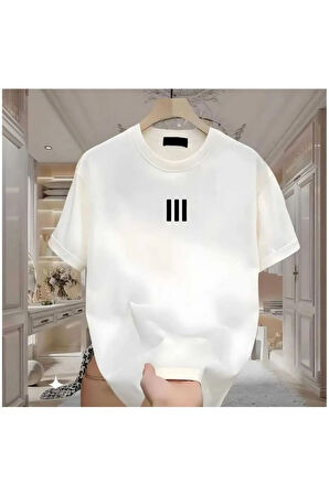 MALOÇBEY 3 çizgi baskılı oversize unisex basic o yaka t-şhirt