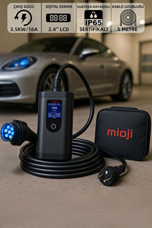 Mioji Mio 3.5kw/16A 2.4 LCD Ekran IP65 Suya Dayanıklı Taşınabilir Elektrikli Araç Şarj Cihazı