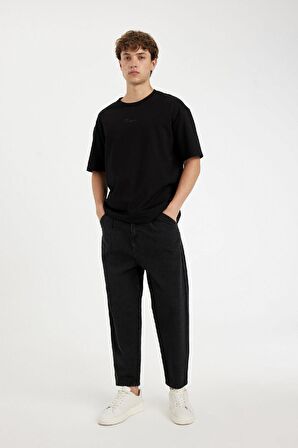 DeFacto Comfort Regular Fit Rahat Kesim Bisiklet Yaka Ağır Kumaş Kısa Kollu Tişört C6140AX24AUBK81