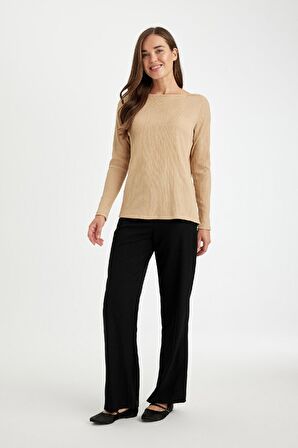 DeFacto Regular Fit Kayık Yaka Bürümcük Uzun Kollu Tişört D3711AX24AUBG260