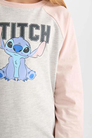 DeFacto Kız Çocuk Pijama Takımı Disney Lilo & Stitch Bisiklet Yaka Üst Uzun Alt D3747A824AUGR379
