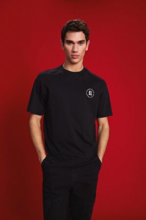 DeFacto %100 Pamuk Boxy Fit Bisiklet Yaka Sırt Baskılı Kısa Kollu Tişört D5160AX25SPBK81