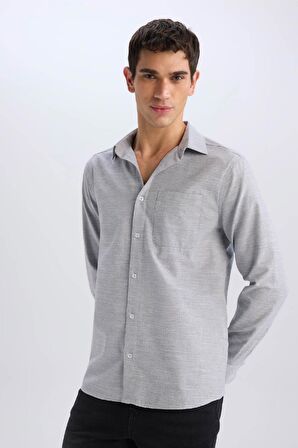 Modern Fit Polo Yaka Basic Düz Uzun Kollu Gömlek