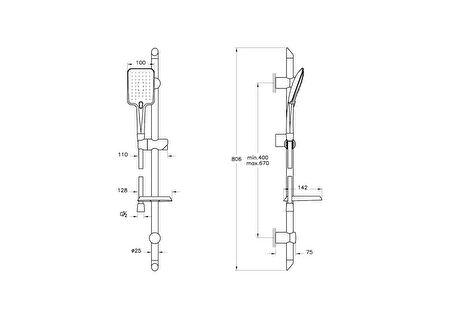 Artema Shine Square A45630STA 3F Sürgülü El Duşu Takımı, Krom