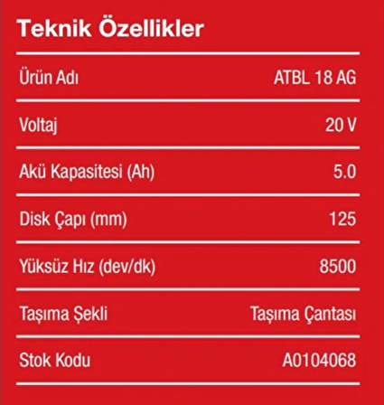 Attlas PRO-ATBL 18 AG-502C 20V Akülü Avuç Taşlama A0104068