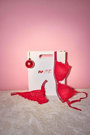 DeFacto Dantelli Çıkarılabilir Pedli Kırmızı Bra-Fall in Love D6411AX24WNRD59
